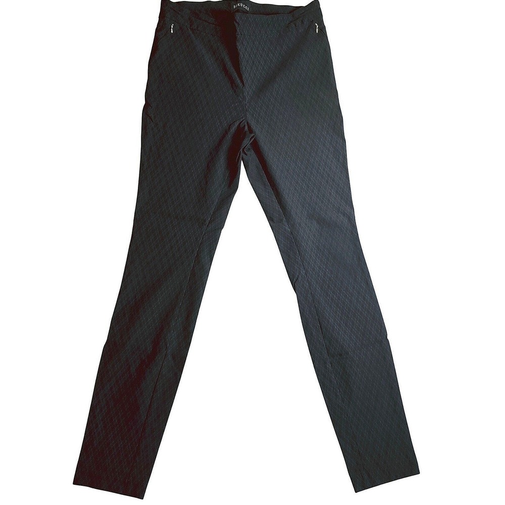 Rekucci Womens 14 Tall Black Graphite Pull On Pants Stretch Diamond Design